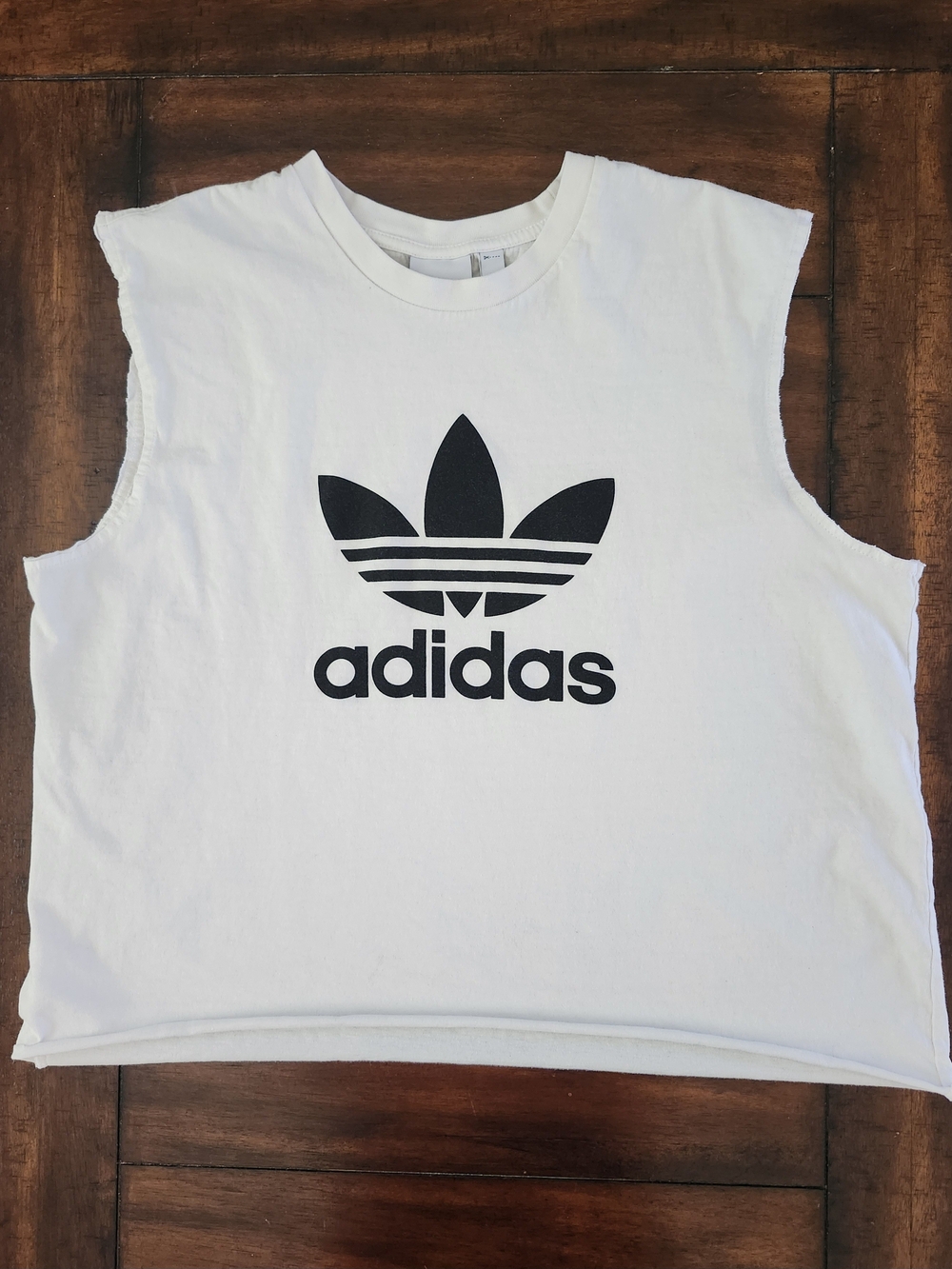 Upcycled adidas White Tank Top with Black Trefoil Logo Large